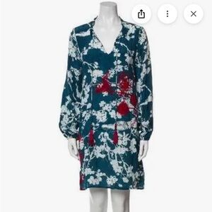 HEMANT & NANDITA Blue and Red Floral Long Sleeve Dress NWT Size 6
